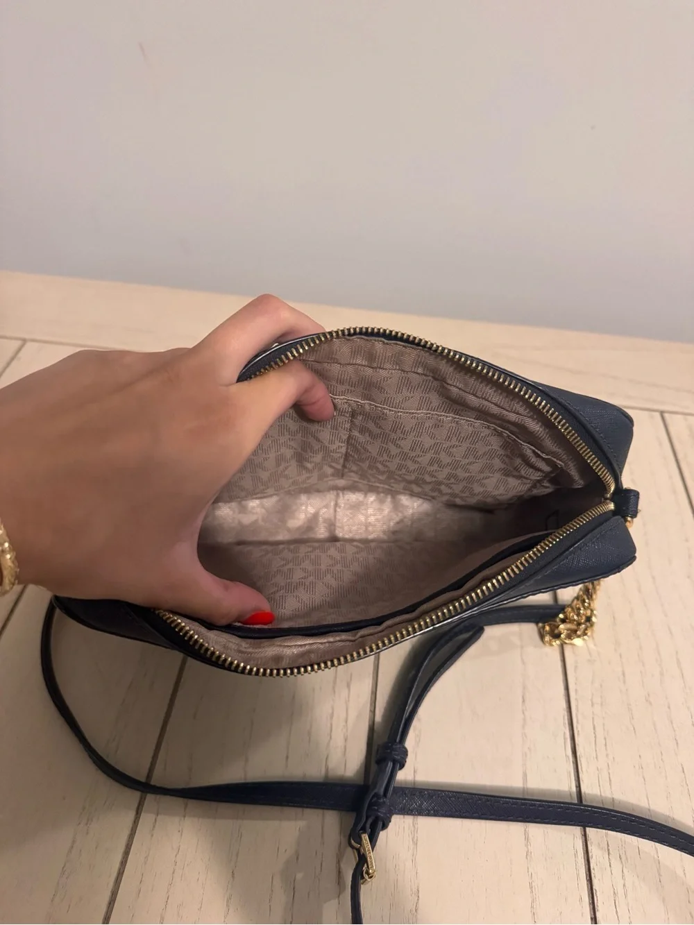 Michael Kors Navy Saffiano Crossbody with Gold Hardware